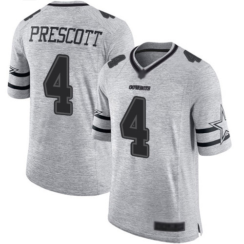 Men Dallas Cowboys Limited Gray Dak Prescott #4 Gridiron II NFL Jersey